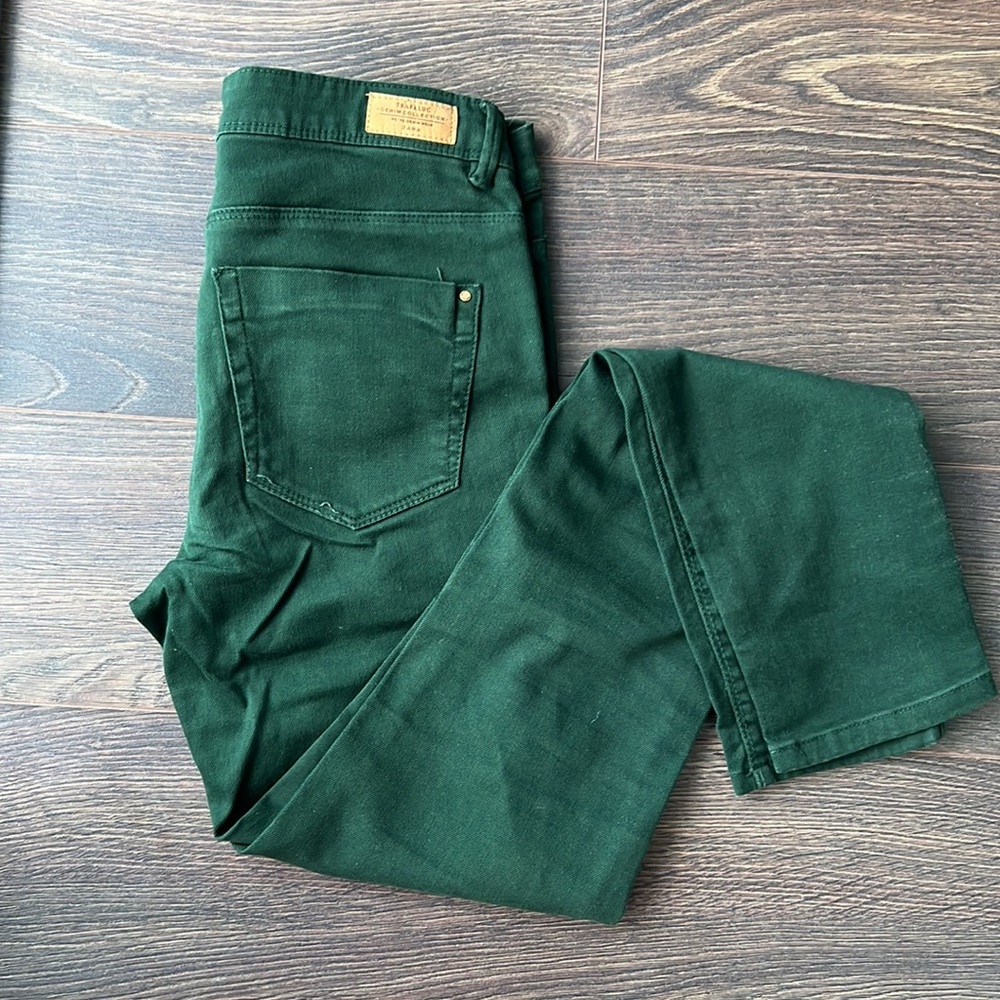 Zara Deep Forest Green Denim Jeans